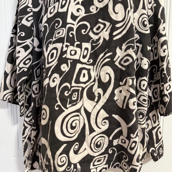 Black White Abstract Print Tunic Blouse Square Neck Oversized Boho Top - Picture 9 of 11